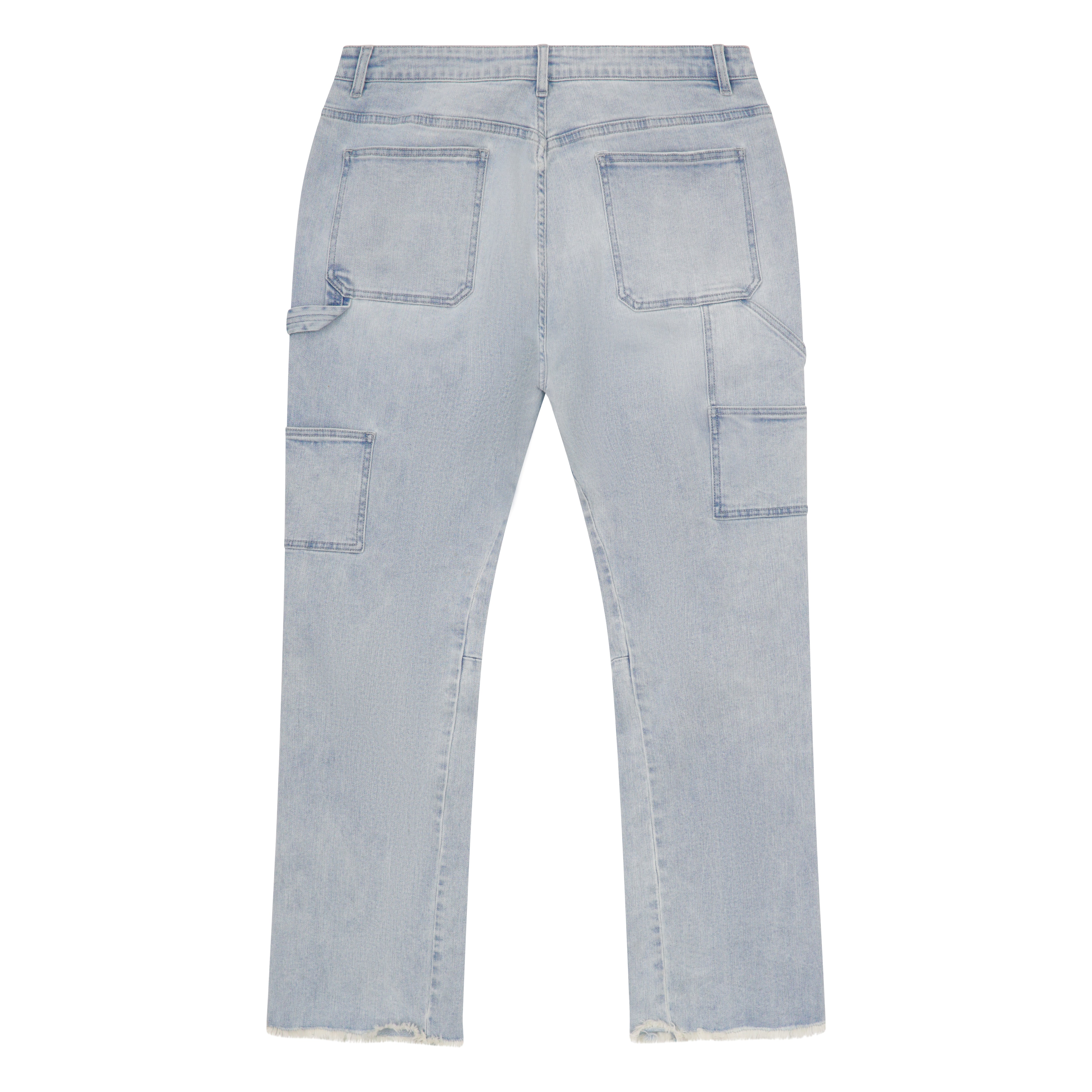 distress blue washed flare jeans