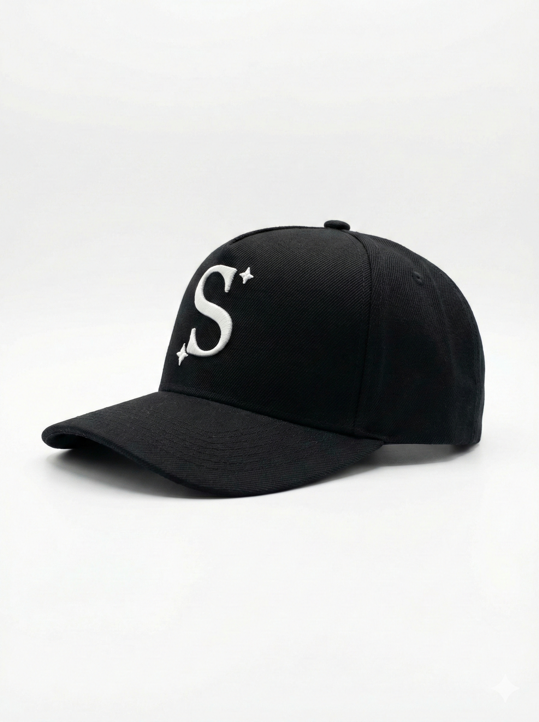 Black trucker cap with a white logo