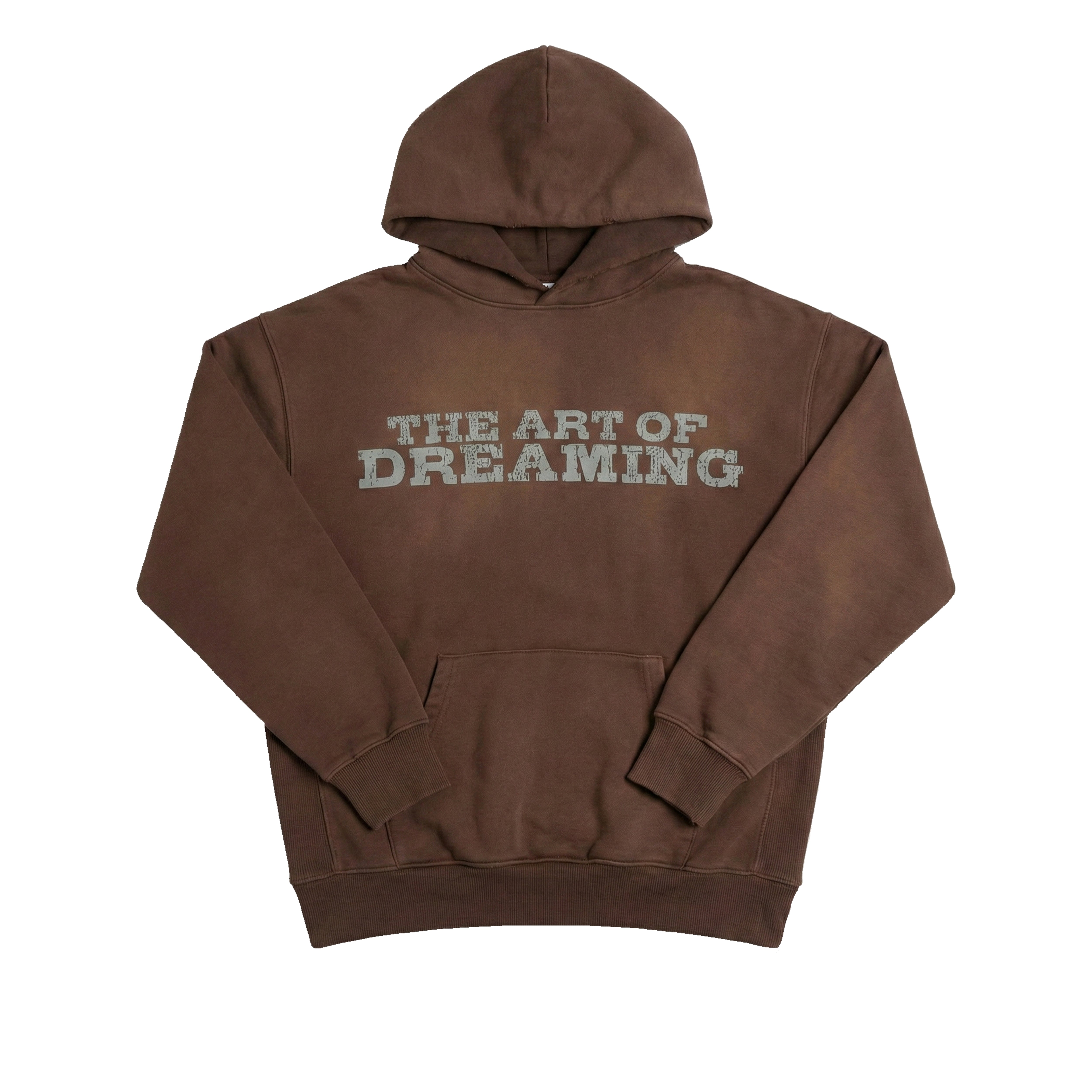 Brown hoodie with 'The Art of Dreaming' text on a white background