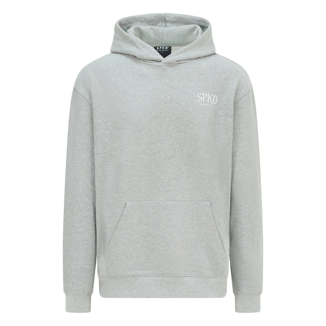 Grey hoodie with white logo reading la vie des reves