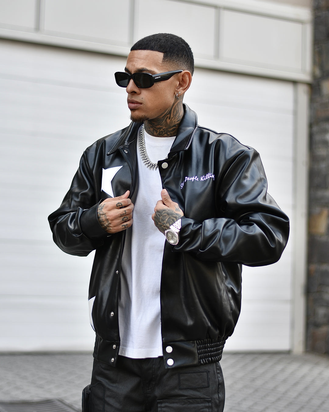 SPKD Leather Bomber Jacket