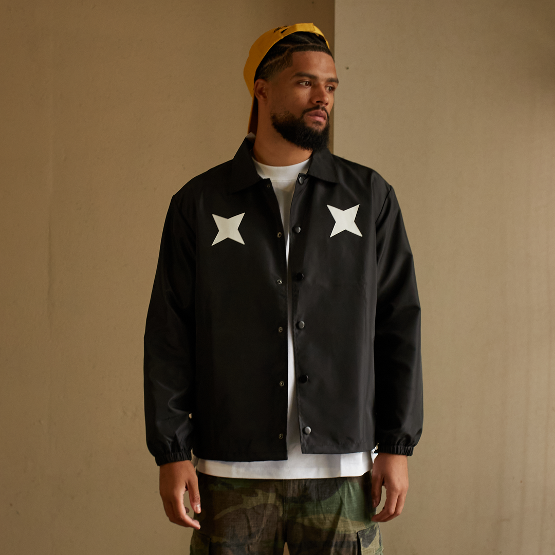 Windbreaker jacket black, two white star logos