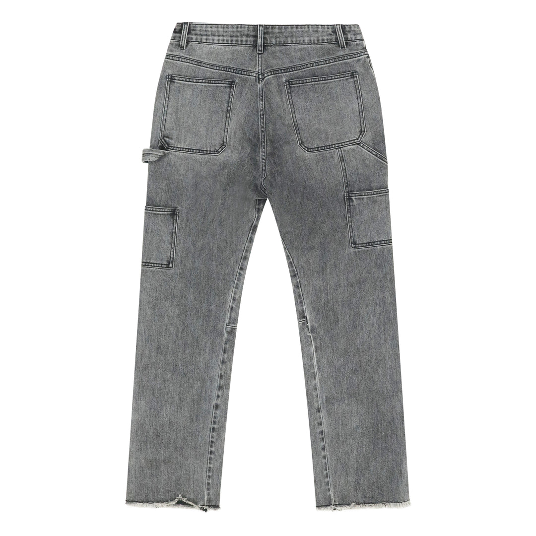 distress grey washed flare jeans