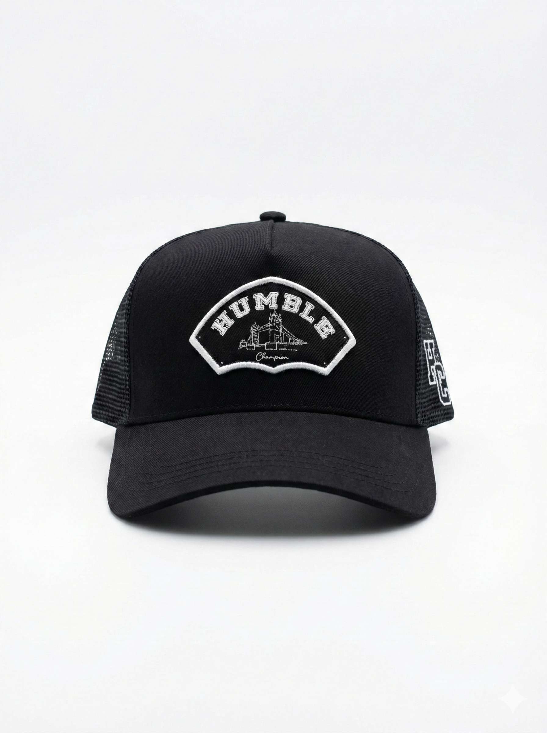 Black mesh trucker cap with 'Humble' logo 
