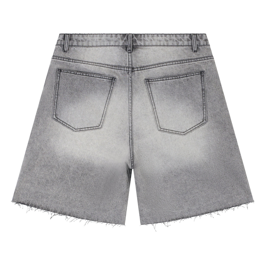 Washed Denim Shorts- Grey