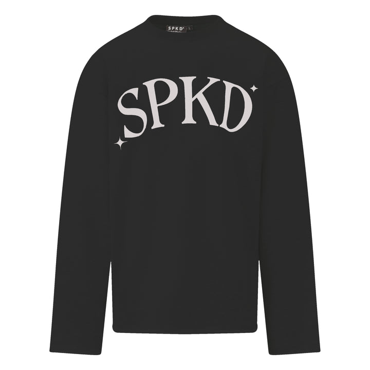 black essential jumper with white logo reading SPKD with stars