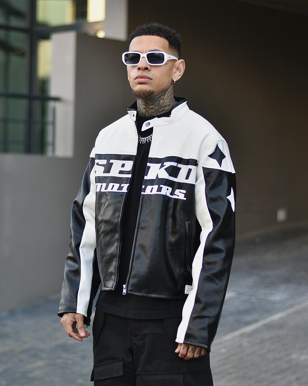 SPKD Motors Leather Jacket Black/White