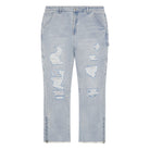 distress grey washed flare jeans with bottom adjustable zips