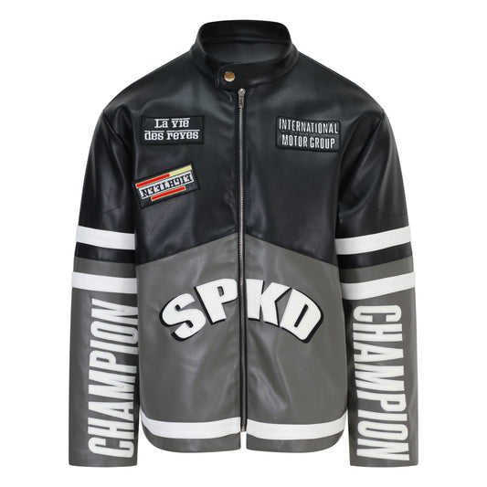 WC Leather Biker Jacket - Black/Grey