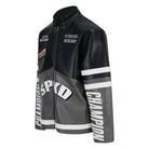 Black and gray jacket with branding on a white background